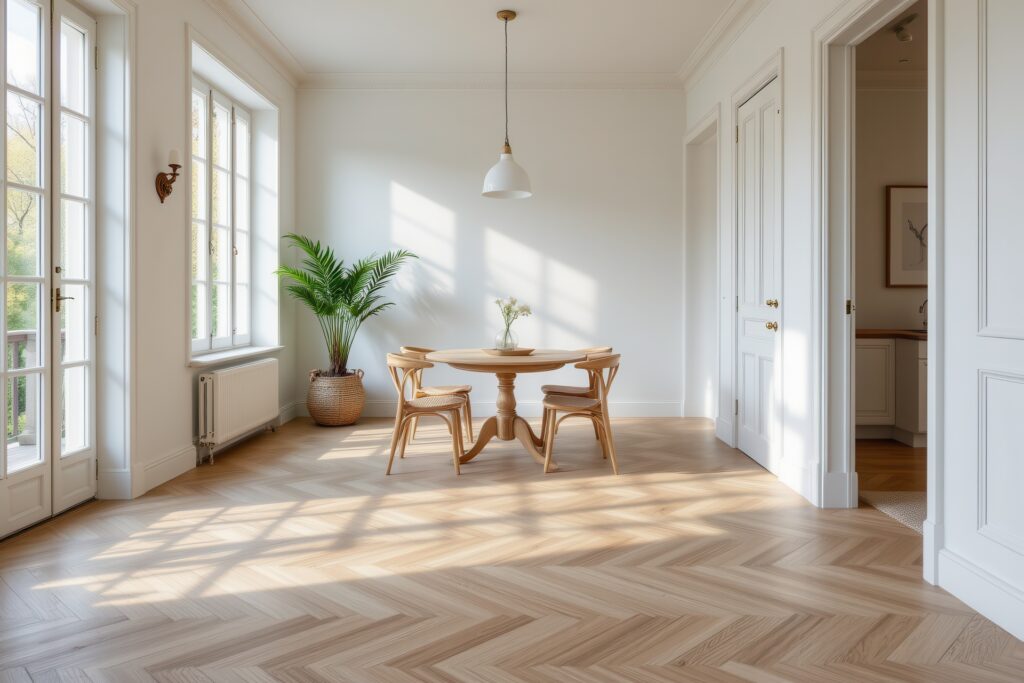 Herringbone hardwood flooring in Bellevue, WA